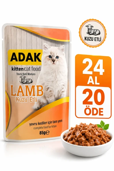 Adak Kitten Yavru Kedi Yaş Mama Pouch Kuzu Etli 85 Gr X 24 Adet 24 Al 20 Öde ürün görseli 1