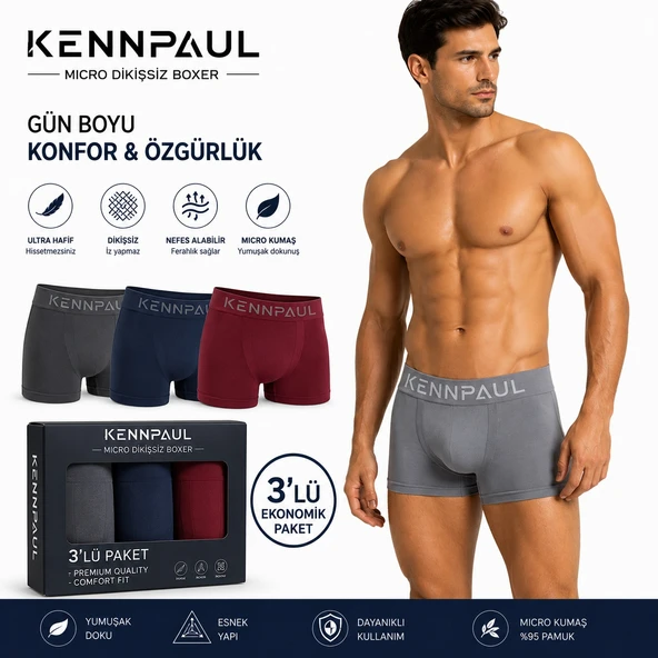 Kennpaul Mikro Dikişsiz Erkek Boxer 3 Lü Paket ürün görseli 1