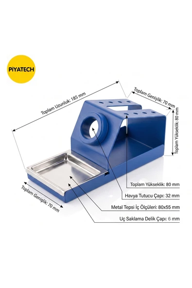 Profesyonel Metal Havya Sehpası ve Lehim Standı - Sünger Yuvalı (16x7x7,5 cm) ürün görseli 1