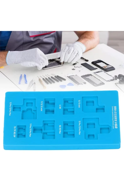 iPhone Arka Kamera Hizalama Silikon Kalıbı 8 Yuvalı – Kamera Lens Montaj ve Konumlandırma Tamir Aparatı, Isıya Dayanıklı Silikon Ped ürün görseli 1