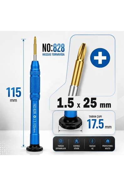 NO.828 Manyetik Tornavida 1.5x25 mm Cep Telefonu ve Elektronik Tamir Aleti - Mavi ürün görseli 1