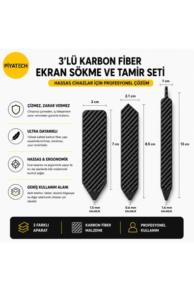 3lü Karbon Fiber Telefon Ve Tablet Ekran Sökme Seti Tamir Penası Kazıyıcı Çubuk Onarım Seti ürün görseli 1