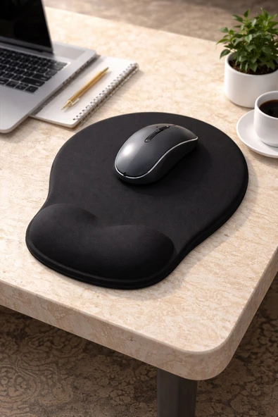 BLACK FLEX MEMORY FOAM ERGONOMİK BİLEK DESTEKLİ SİYAH MAUSE PAD ürün görseli 1