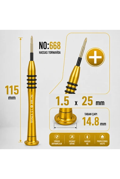 Manyetik Tornavida 1.5x25 mm Cep Telefonu ve Elektronik Tamir Aleti - Altın NO:668 ürün görseli 1