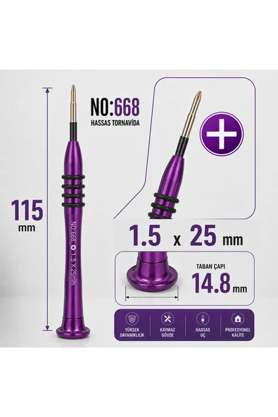 Manyetik Tornavida 1.5x25 mm Cep Telefonu ve Elektronik Tamir Aleti - Mor NO:668 ürün görseli 1