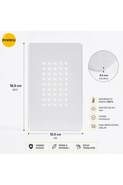Yanmaz Silikon Delikli Kaymaz Seperatör Pedi 18.5x10.5 Cm 300 Derece Isıya Dayanıklı Çok Amaçlı Mat ürün görseli 1