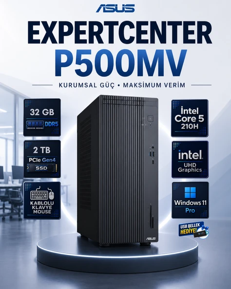 ASUS ExpertCenter P500 Mini Tower Intel Core 5 210H 32 GB DDR5 2 TB SSD Windows 11 Pro Masaüstü Bilgisayar P500MV-C521016512G0DRNP15 ürün görseli 1