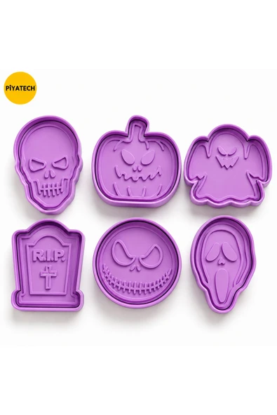 6'lı Cadılar Bayramı Halloween Temalı Kurabiye Ve Şeker Hamuru Kalıbı Seti - 3D Baskılı Şekillendirici ürün görseli 1