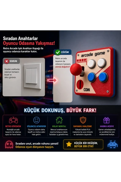 Retro Arcade Işık Anahtarı Kapağı - Resim 4