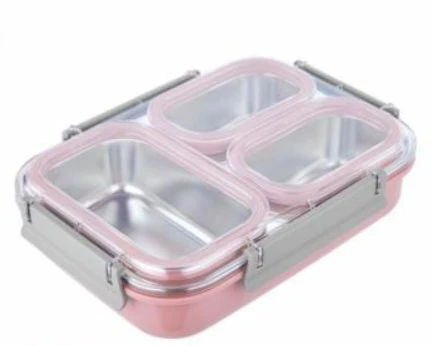 Penguen Üç Bölmeli Yemek Sefer Tası Pembe - PNG-1305-P ürün görseli 1
