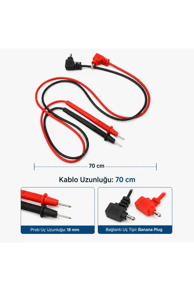 70cm Test Ölçüm Probu Voltmetre Avometre Kablosu Yedek Kablo 1000v 10a Tüm Multimetreler Ile Uyumlu ürün görseli 1