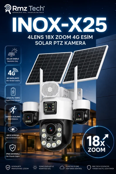 INOX X25 4LENS 18X ZOOM 4G ESİM SOLAR PTZ KAMERA ürün görseli 1