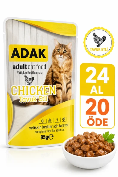 Adak Adult Yetişkin Kedi Yaş Mama Pouch Tavuk Etli 85 Gr X 24 Adet 24 Al 20 Öde ürün görseli 1