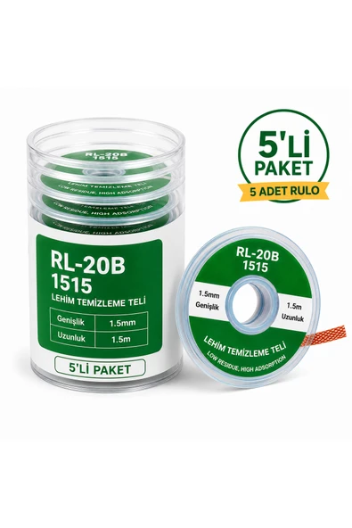 Rl-20b 1515 Lehim Emme Teli Lehim Temizleme Fitili 1.5mm 1.5m - 5'li Paket ürün görseli 1
