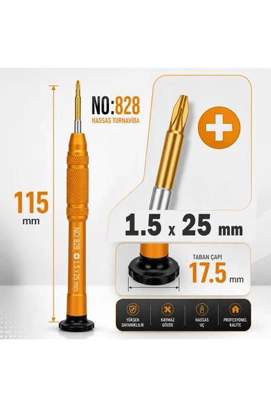Manyetik Tornavida 1.5x25 mm Cep Telefonu ve Elektronik Tamir Aleti - NO.828 Turuncu ürün görseli 1