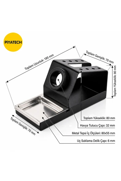 Profesyonel Metal Havya Sehpası ve Lehim Standı - Sünger Yuvalı (16x7x7,5 cm) - Siyah ürün görseli 1