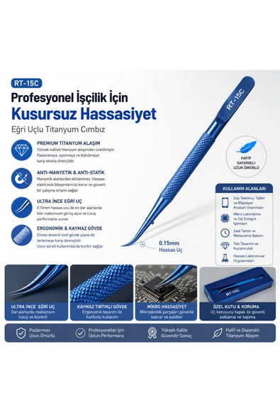 RT-15C Profesyonel Hassas Eğri Uçlu Titanyum Alaşım Elektronik Tamir Cımbızı ürün görseli 1