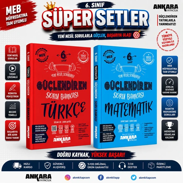 Ankara Yayıncılık 6.Sınıf Türkçe ve Matematik Güçlendiren Soru Bankası Seti 2 Kitap ürün görseli 1