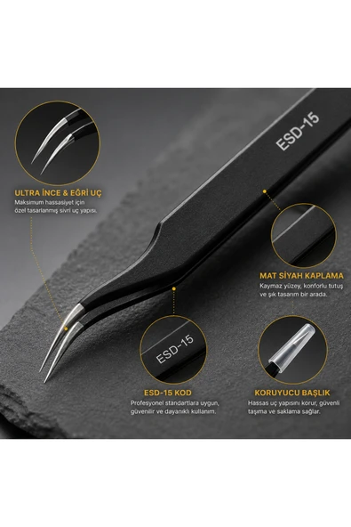 ESD-15 Eğri Uçlu Hassas Profesyonel Cımbız Anti-Manyetik Paslanmaz Çelik 12.5 Cm ürün görseli 1