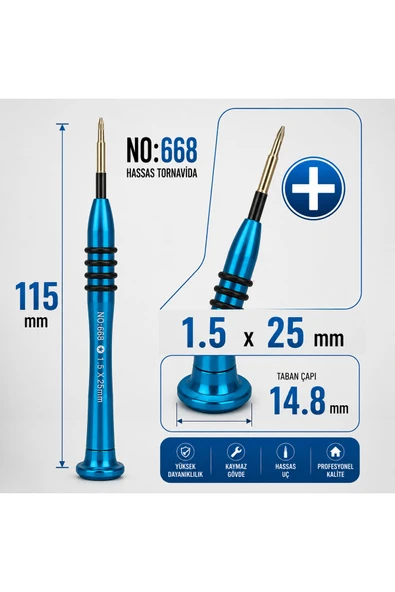 Manyetik Tornavida 1.5x25 mm Cep Telefonu ve Elektronik Tamir Aleti - Mavi NO:668 ürün görseli 1