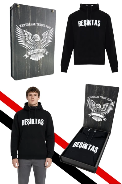 BEŞİKTAŞ ERKEK KAPÜŞONLU SWEATSHIRT LAZER KUTU HEDİYELİ ürün görseli 1