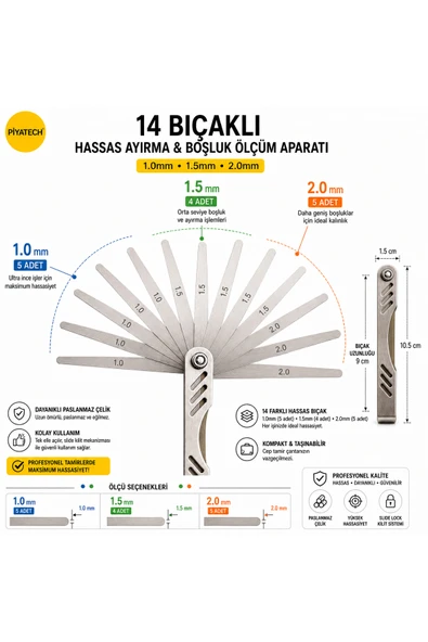 Cep Telefonu Hassas Ekran Ayırma Ve Boşluk Ölçme Aparatı - Paslanmaz Çelik 14 Bıçaklı (1.0 - 1.5 - 2.0 Mm) - Tamir Takımı ürün görseli 1