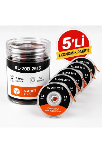 RL-20b 2515 Lehim Emme Teli Lehim Temizleme Fitili 2.5mm 1.5m - 5'li Paket ürün görseli 1