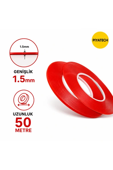Kırmızı Şeffaf Çift Taraflı Silikon Bant 1.5 mm X 50 Metre Güçlü Montaj Bandı ürün görseli 1