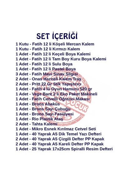 Fatih İlkokul 1. Sınıf Kırtasiye Seti 29 Parça Başlangıç Full Tam Set KRTSET2 ürün görseli 1