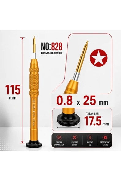 Manyetik Tornavida 0.8x25 mm Cep Telefonu ve Elektronik Tamir Aleti NO.828 - Turuncu ürün görseli 1