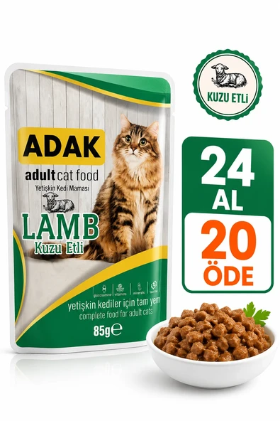 Adak Adult Yetişkin Kedi Yaş Mama Pouch Kuzu Etli 85 Gr X 24 Adet 24 Al 20 Öde ürün görseli 1