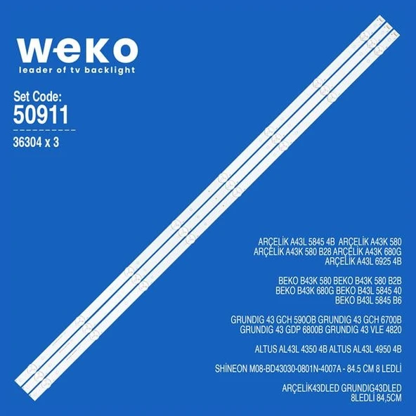 Wkset-5911 36304X3 Shineon M08-Bd43030-0801N-4007A 3 Adet Led Bar (Tvnizi açıp içindeki led barla birebir aynısı olduğunu görmeden almayınız. Sonrasında iade ALMAMAKTAYIZ.) ürün görseli 1