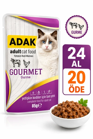 Adak Adult Gourmet Yetişkin Kedi Yaş Mama Pouch 85 Gr X 24 Adet 24 Al 20 Öde ürün görseli 1