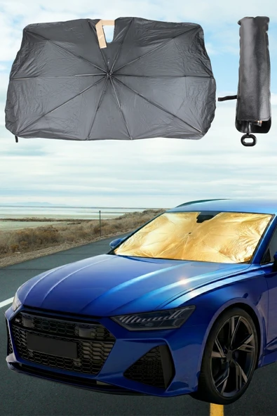 Araç Ön Cam Güneşlik Şemsiyesi 140x80 cm Katlanabilir Isı Yalıtımlı Araba Güneşliği 360 Derece Bükül ürün görseli 1