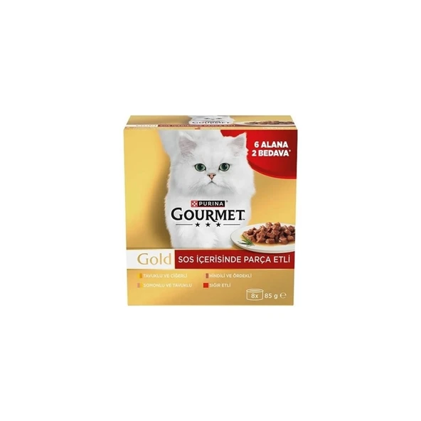 Gourmet Gold PARÇA ETLİ KARIŞIK Konserve Kedi Maması 8x85 gr ürün görseli 1