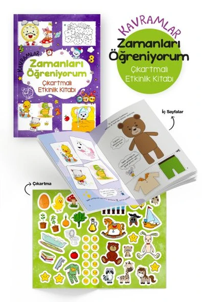 Kavramlar – Zamanları Öğreniyorum – Çıkartmalı Etkinlik Kitabı - 3 Yaş + ürün görseli 1