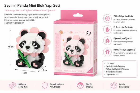 OTURAN SEVİMLİ ÇİÇEK PANDA 350 PARÇA BLOCK OYUNCAK ürün görseli 1