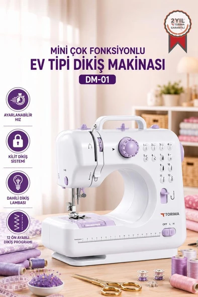 Mini Dikiş Makinesi 12 Desenli Pedallı Ev Tipi DM01 Beyaz ürün görseli 1