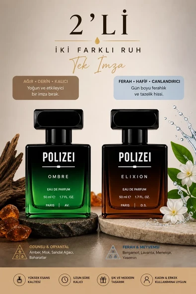 Polizei 2'li Erkek Parfüm Edp 50 Ml Kalıcı Odunsu Ve Fresh Koku ürün görseli 1