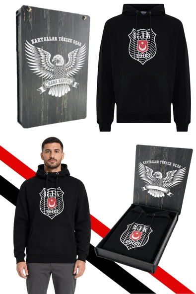 BEŞİKTAŞ ERKEK KAPÜŞONLU SWEATSHIRT LAZER KUTU HEDİYELİ ürün görseli 1