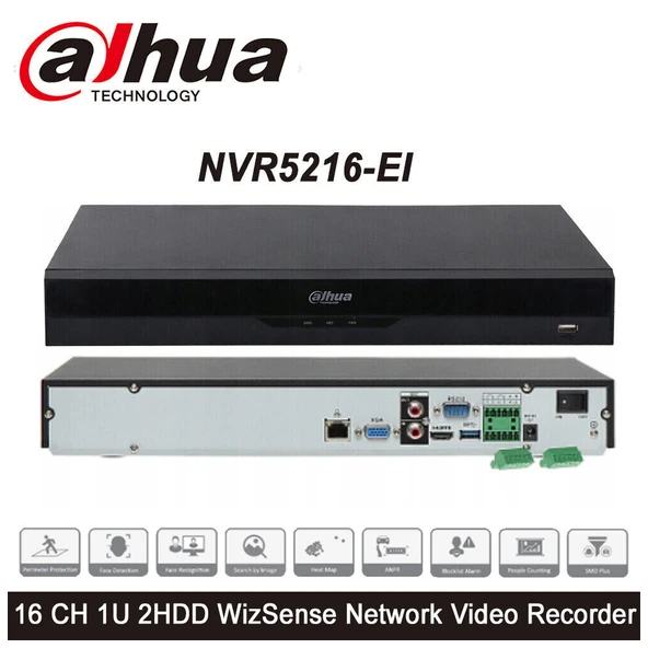 DAHUA  NVR5216-EI, 16Kanal, 12Mpix, H265+, 2 HDD Desteği, 1080P Kayıt, 320Mbps Bant Genişliği, NVR ürün görseli 1