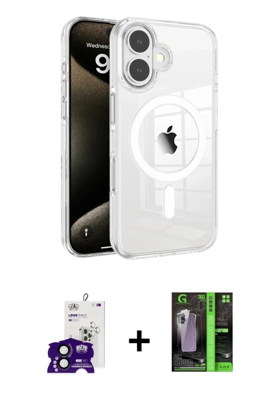 MARSİLYAN™- iPhone 16 Kılıf Doruk Doku Özel Seri - Şeffaf 360 Full Body Arka Koruyucu + Bilvis Titan Kamera Lens - SH ürün görseli 1
