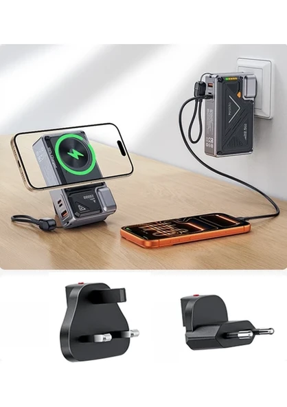 Yesido MH103 20.000 Mah 22.5W Pd Hızlı Şarj ve 15W Kablosuz Şarj Destekli Priz Uçlu Powerbank - Siyah ürün görseli 1