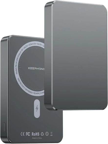 KEEPHONE PB34 Apple Samsung Uyumlu 10.000 mAh 15W Manyetik Hızlı Şarj Magsafe Destekli Powerbank, Siyah ürün görseli 1