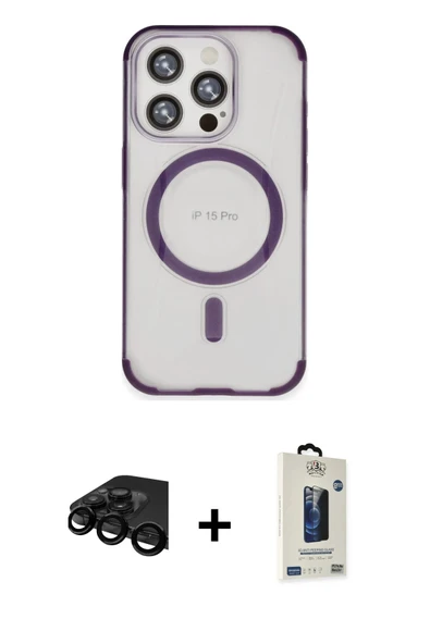 MARSİLYAN™- iPhone 15 Pro Kılıf Eksen Klasik Koleksiyonu - Siyah Bilvis Hayalet Cam Ekran Koruyucu + Raze Metal Kamera L ürün görseli 1