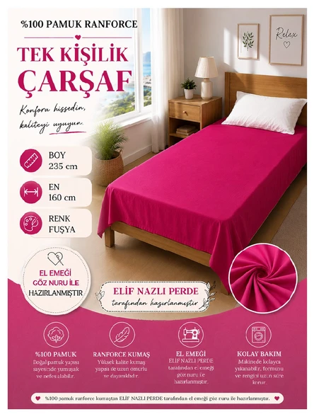 Tek Kişilik Çarşaf -Fuşya Renkli ürün görseli 1