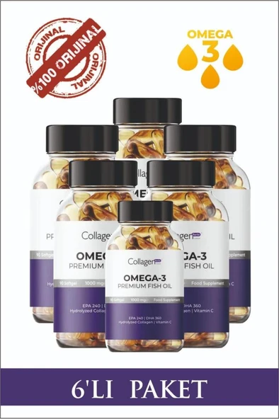 collagen forte 6 Adet Omega-3 Premium Fish Oil 90 Softgel X 1000mg, Balık Yağı, Hidrolize Kolajen ürün görseli 1