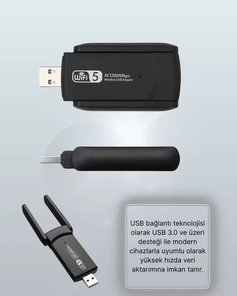 USB WiFi Adaptör - 1200 Mbps Hız - Resim 5