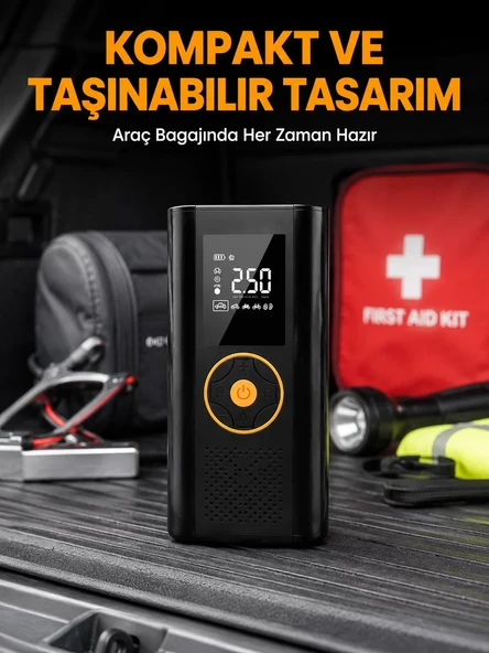 Dijital Göstergeli Taşınabilir Hava Kompresörü Güçlü Şişirme Performansı Yeni Nesil ürün görseli 1