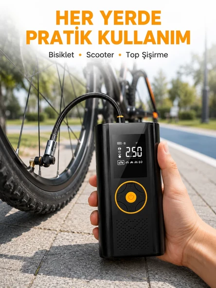 Çok Amaçlı Dijital Lastik Pompası Araç Bisiklet Top Uyumlu Yeni Nesil ürün görseli 1